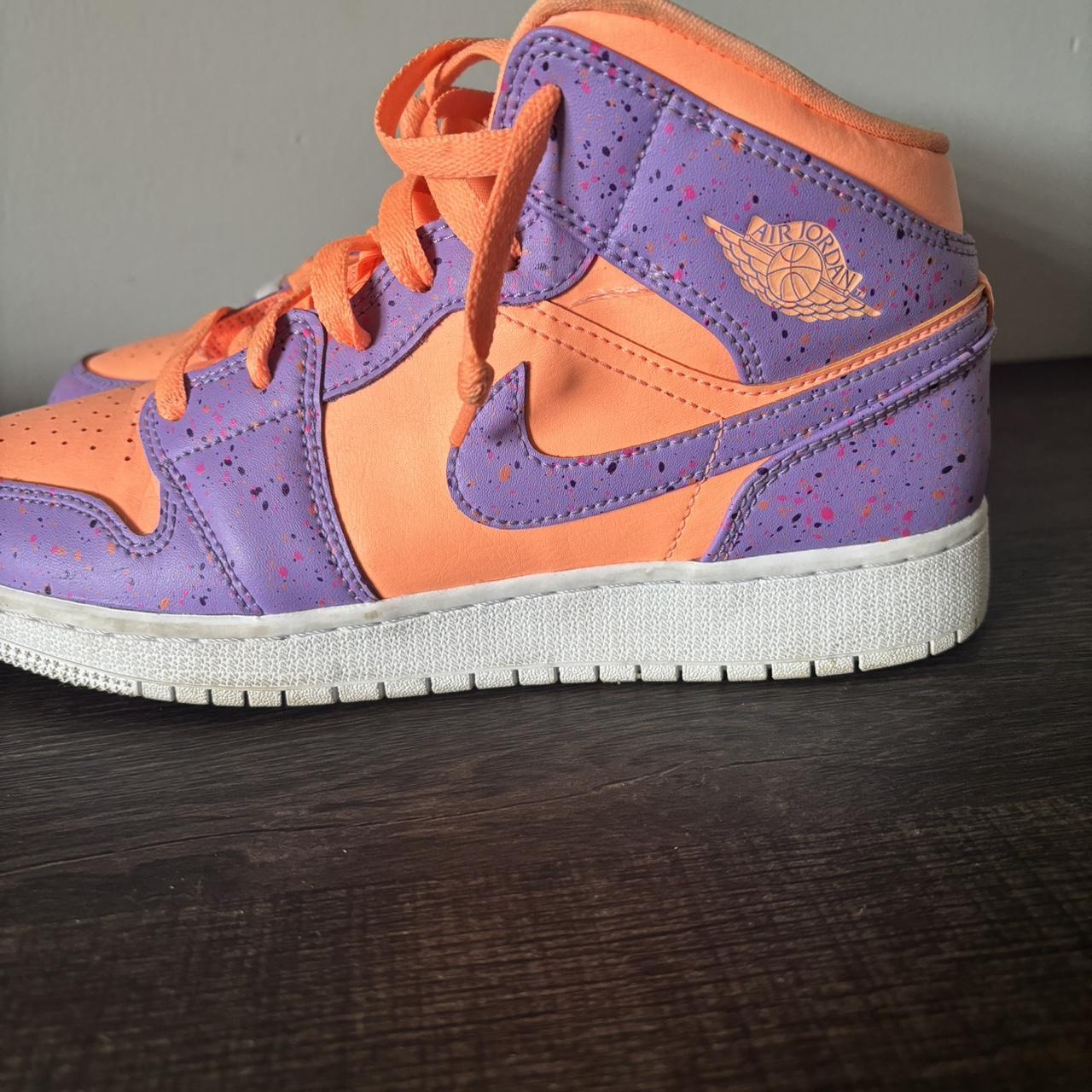 6.5 orange and purple splatter paint Jordan mids Depop