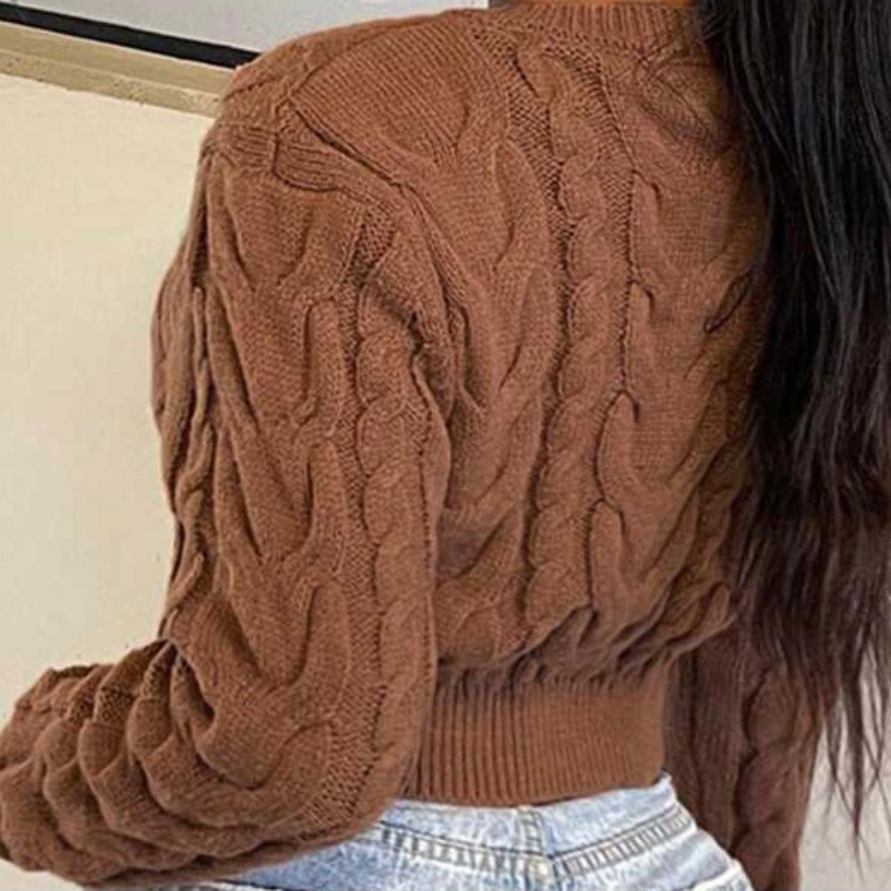 Brown crop knit jumper (brown) Depop