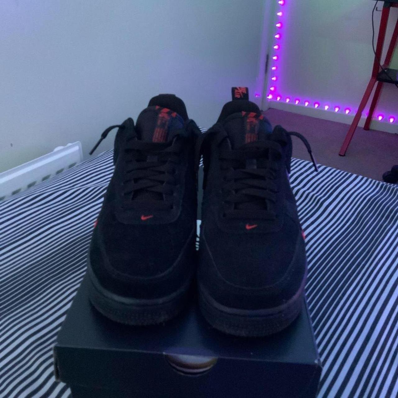 matte black air forces with red