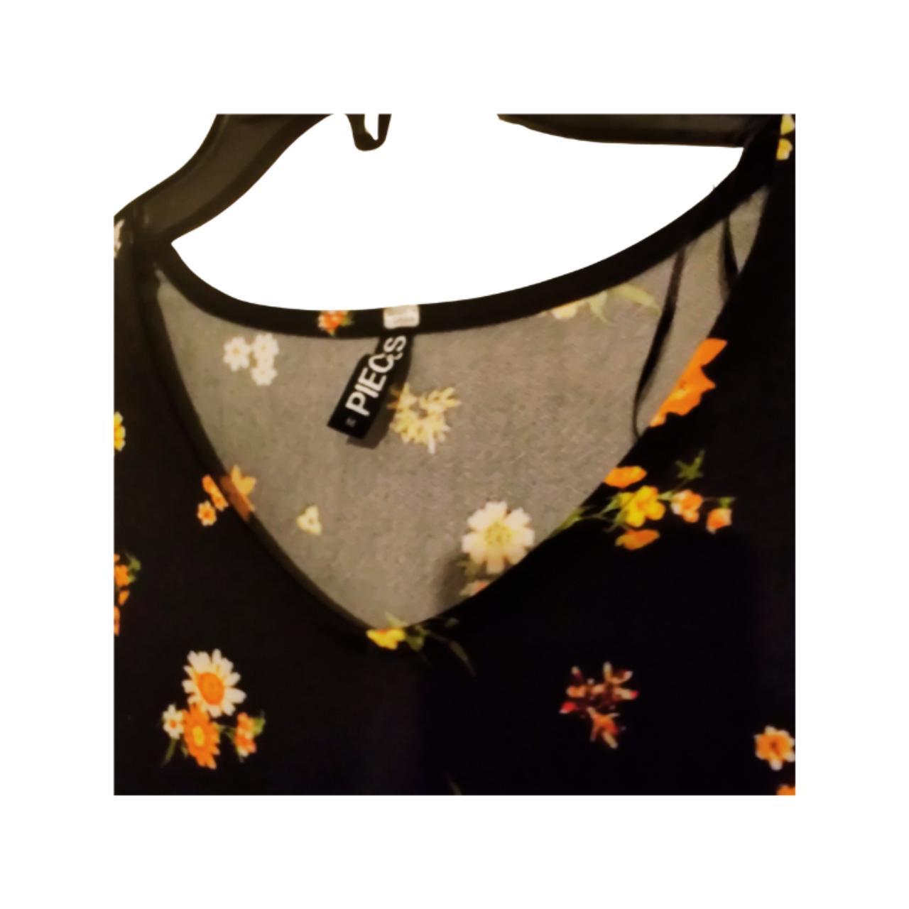 black dress, floral dress, floral print, knee high... - Depop
