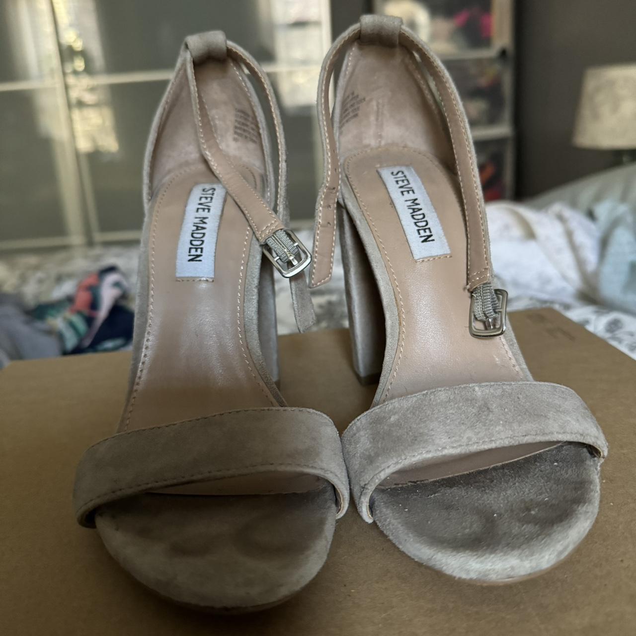 Steve Madden Taupe Suede two strap inch heel
