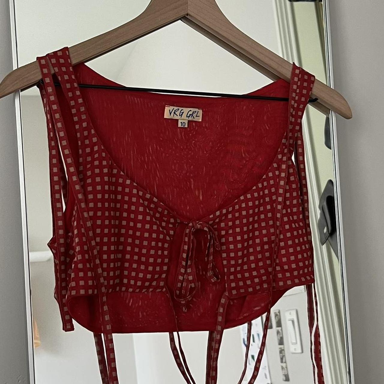 VRG GRL tie up crop top in red, aus size 10 (us size 6) - Depop