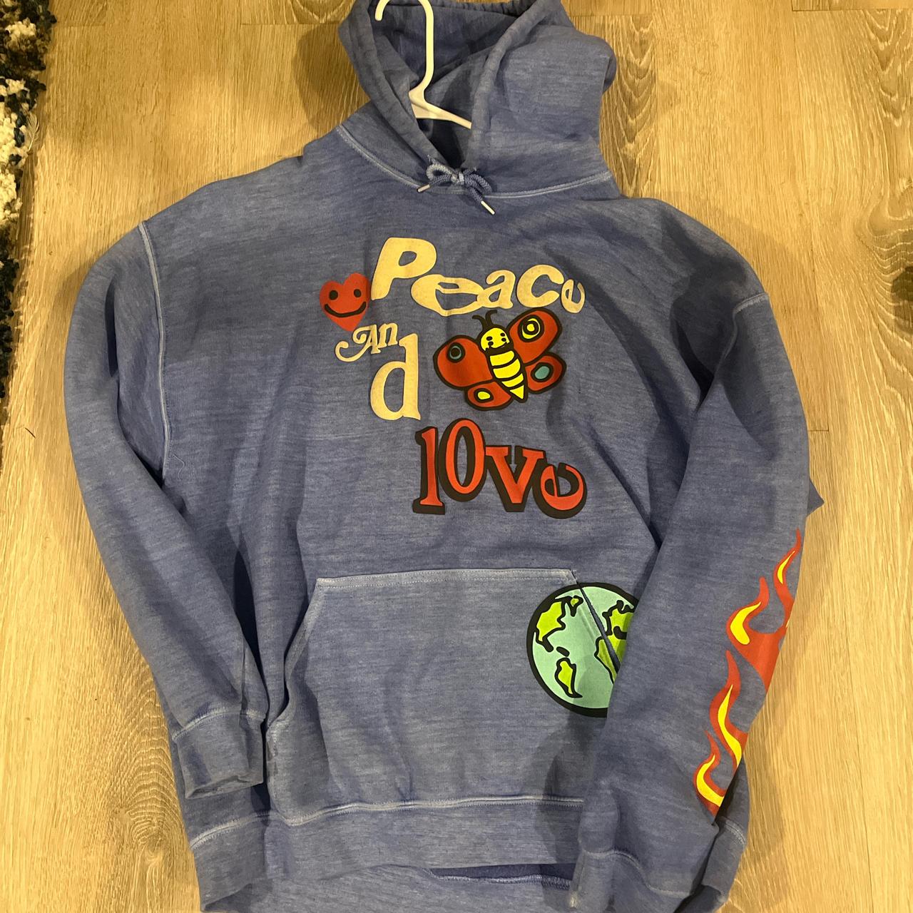 Blue and orange hoodie with a cool design on the. Depop