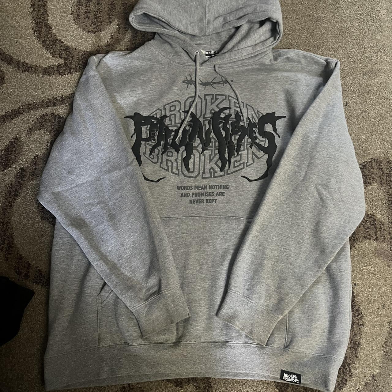 Broken promises light grey hoodie Size:XL In perfect | Depop