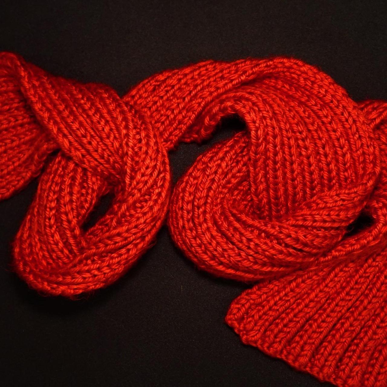 Hand Knit Red Scarf - Depop