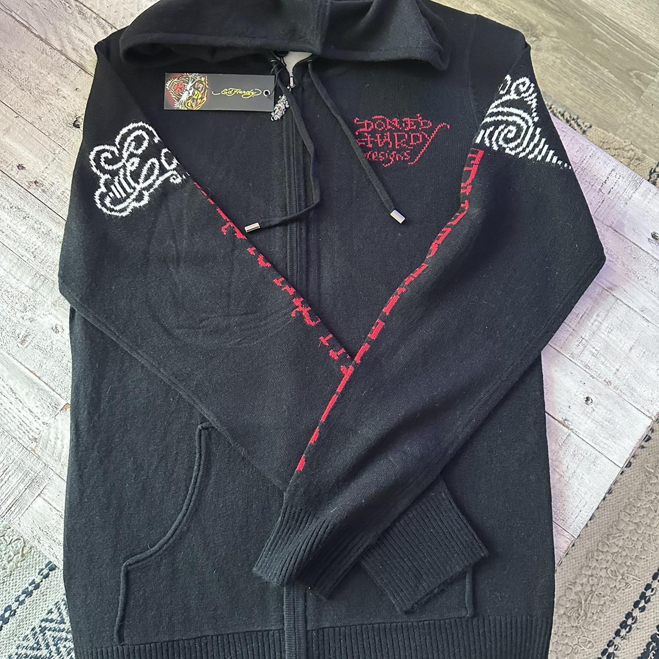 Ed Hardy knit sweater zip up M Depop