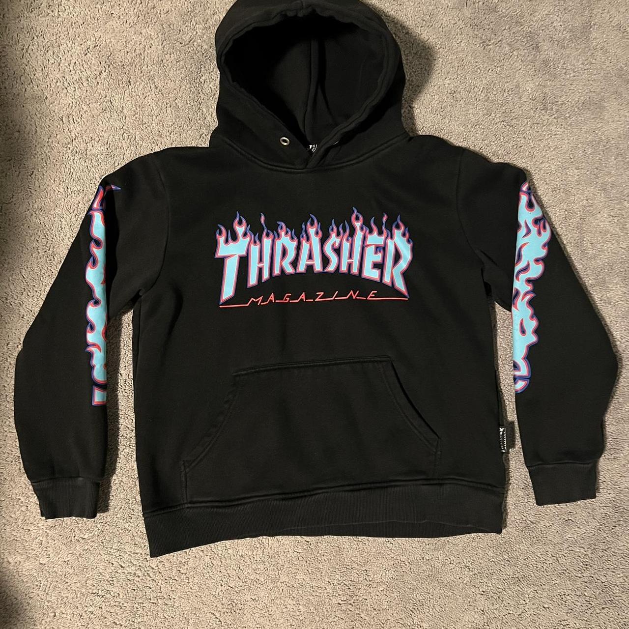 Thrasher black blue and pink hoodie. Perfect. Depop