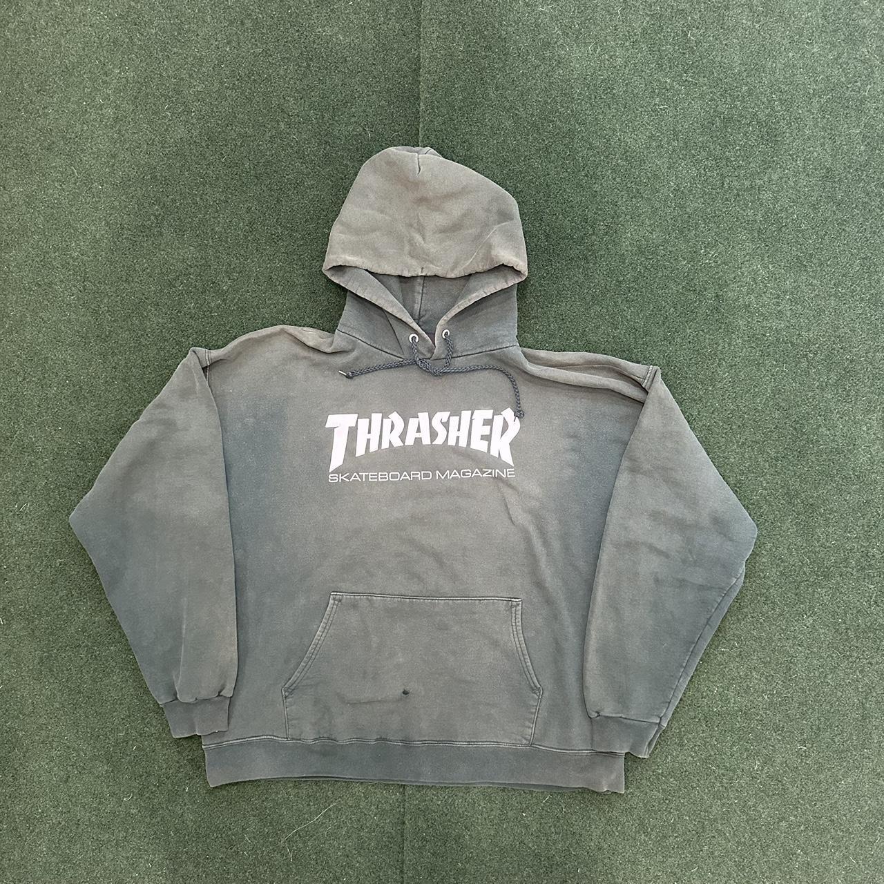 OLIVE GREEN THRASHER HOODIE FLAWS(small hole in... - Depop