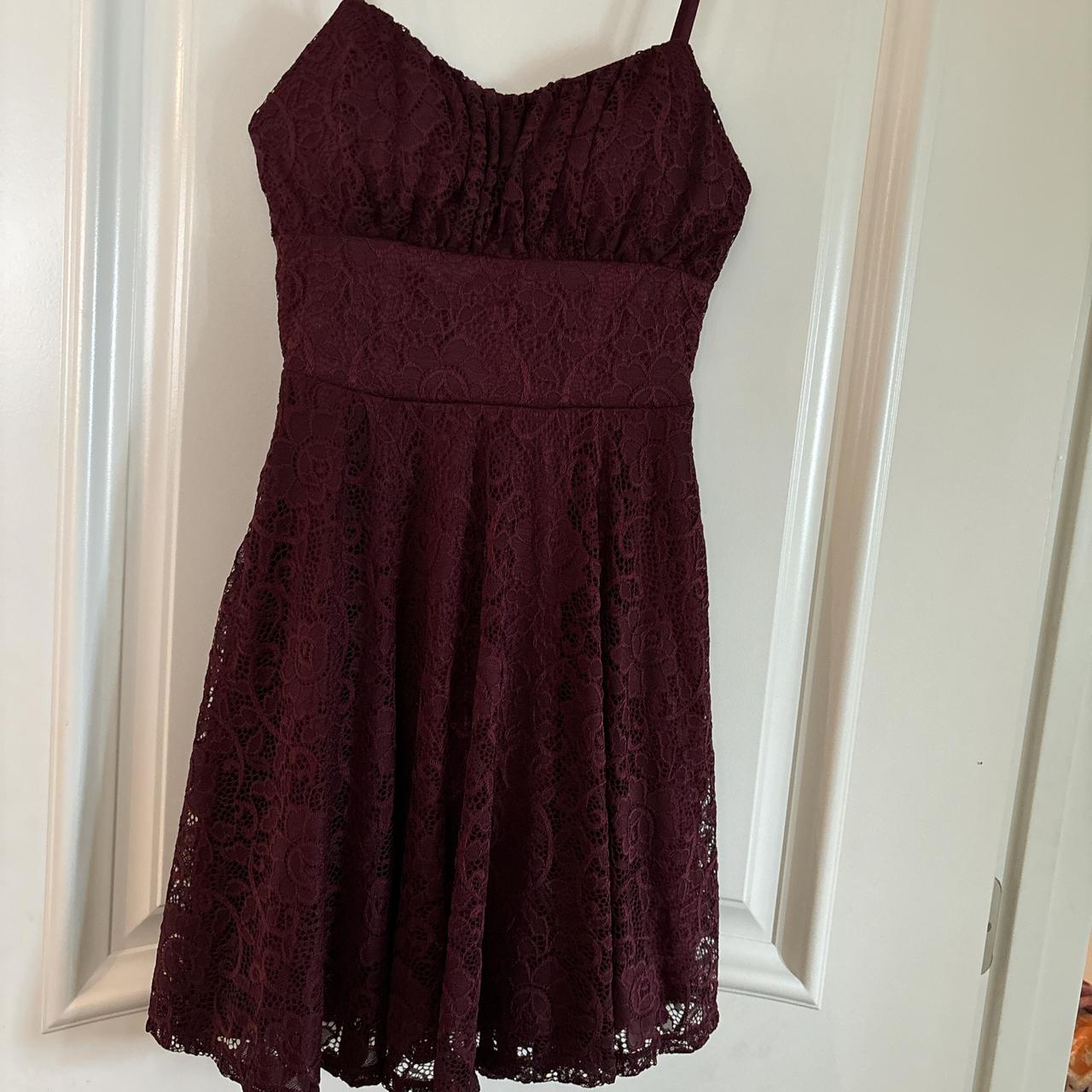 burgundy dress Macy’s embroidered mesh great for... Depop