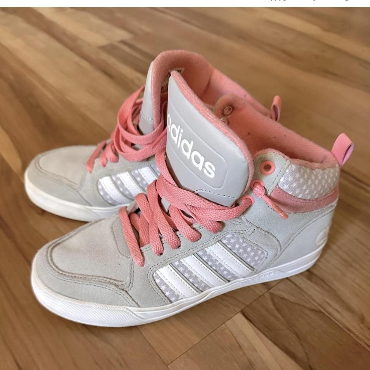 Grey and pink womens adidas high tops best sale