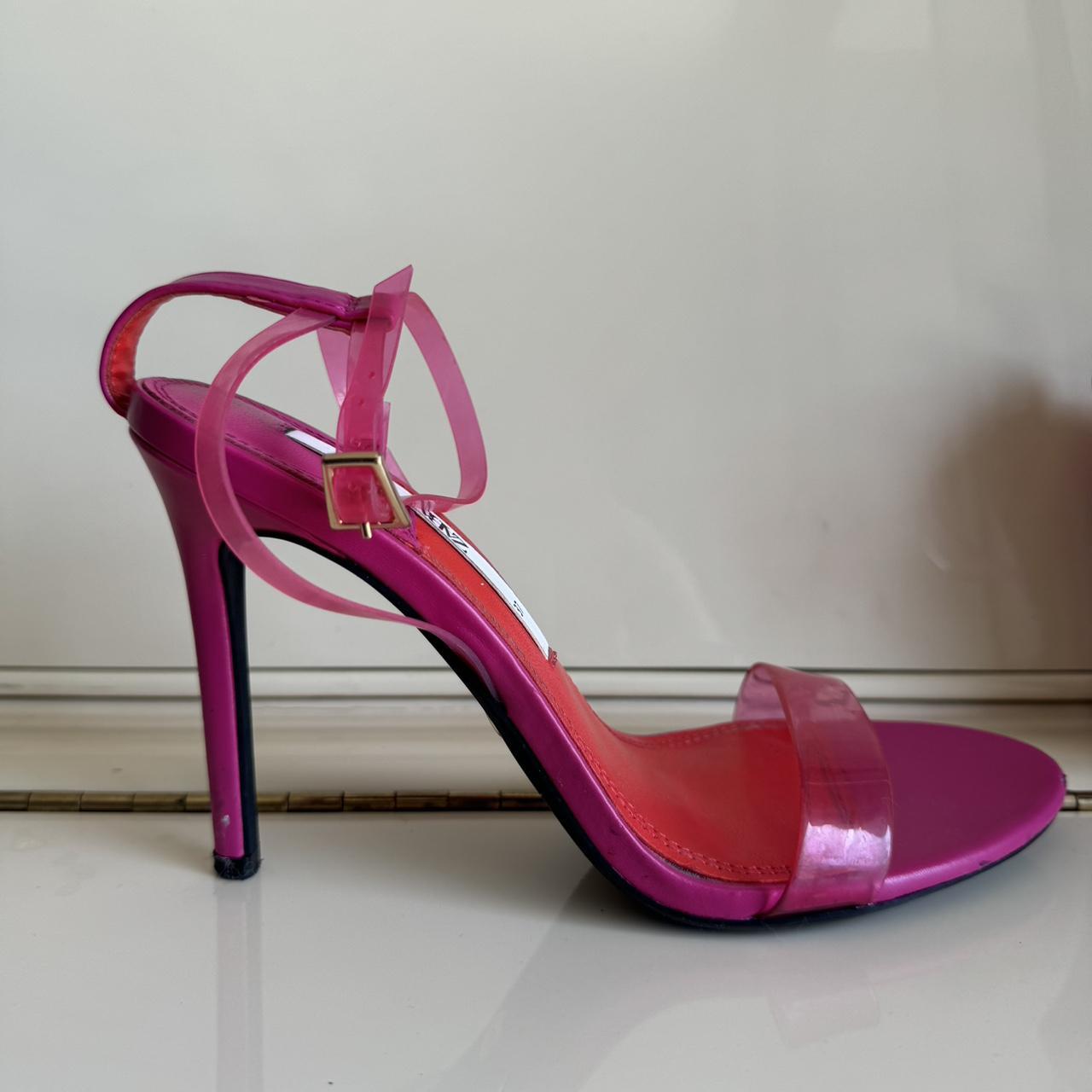 Depop Zara Pink Strappy Heels ZARA NEON PINK STRAPPY CHUNKY