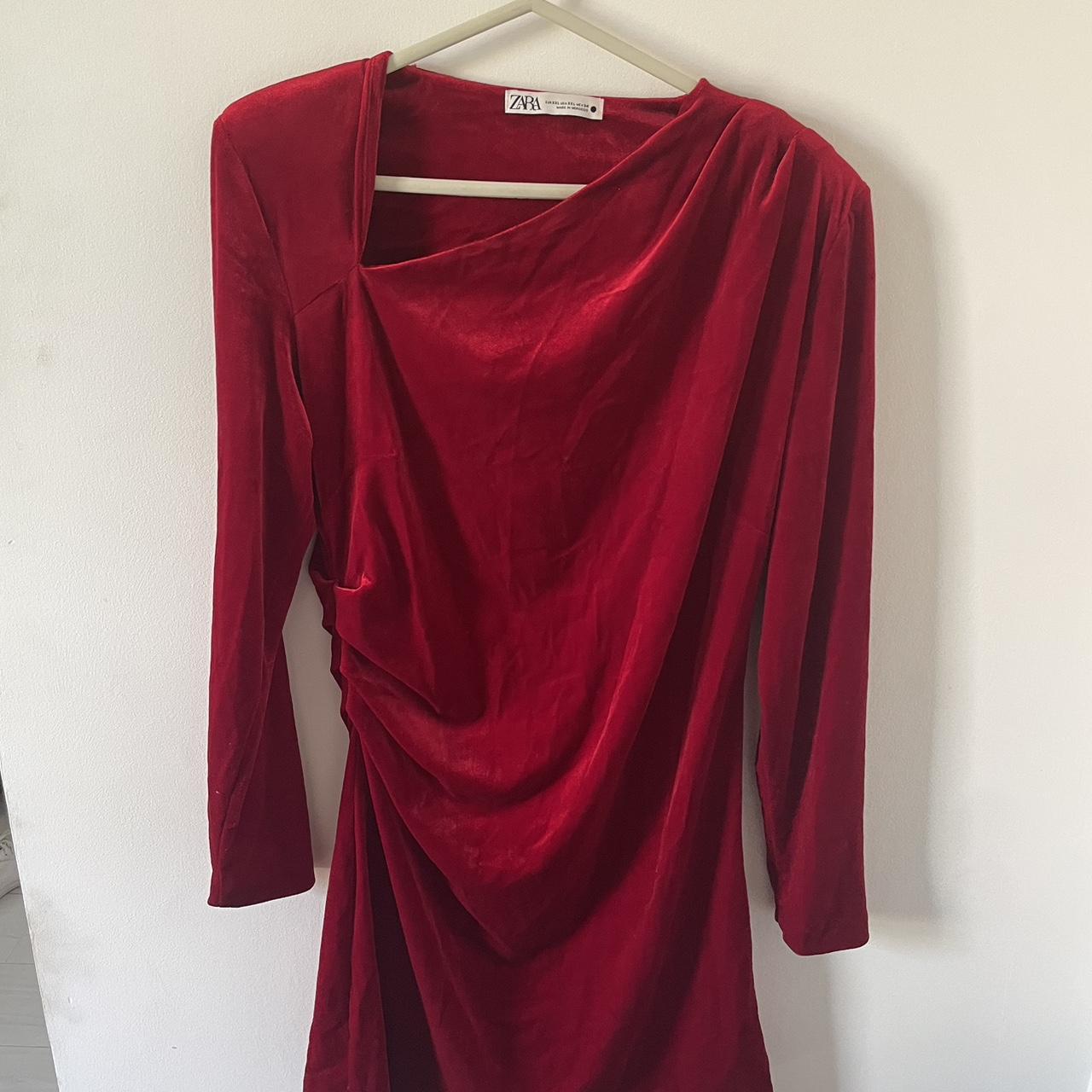 Zara Red Velvet Dress, worn once - Depop