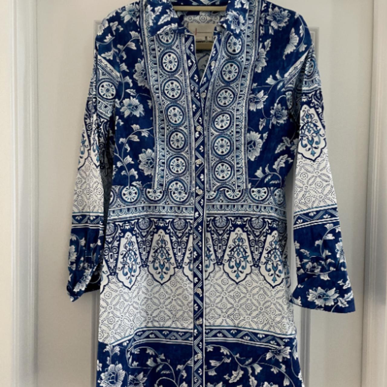 Blue + White ANTHROPOLOGIE Shirt Dress Size M - Depop