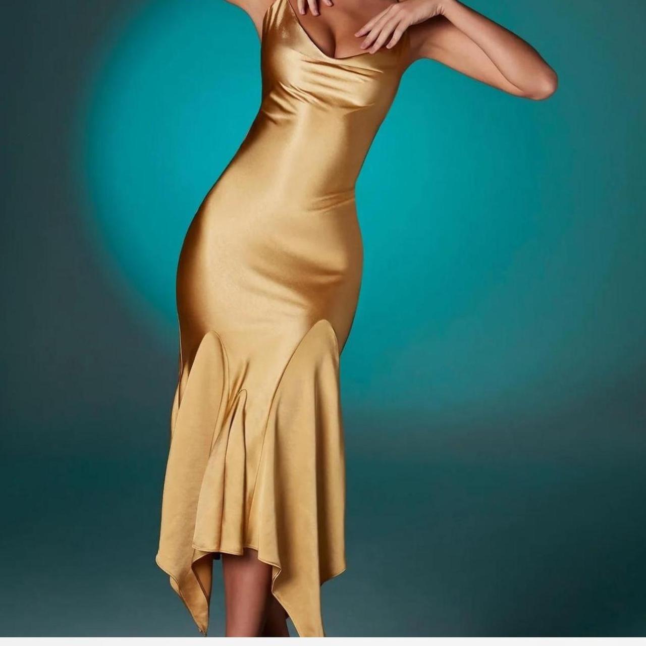 Gold Oh Polly satin Fishtail maxi dress Uk