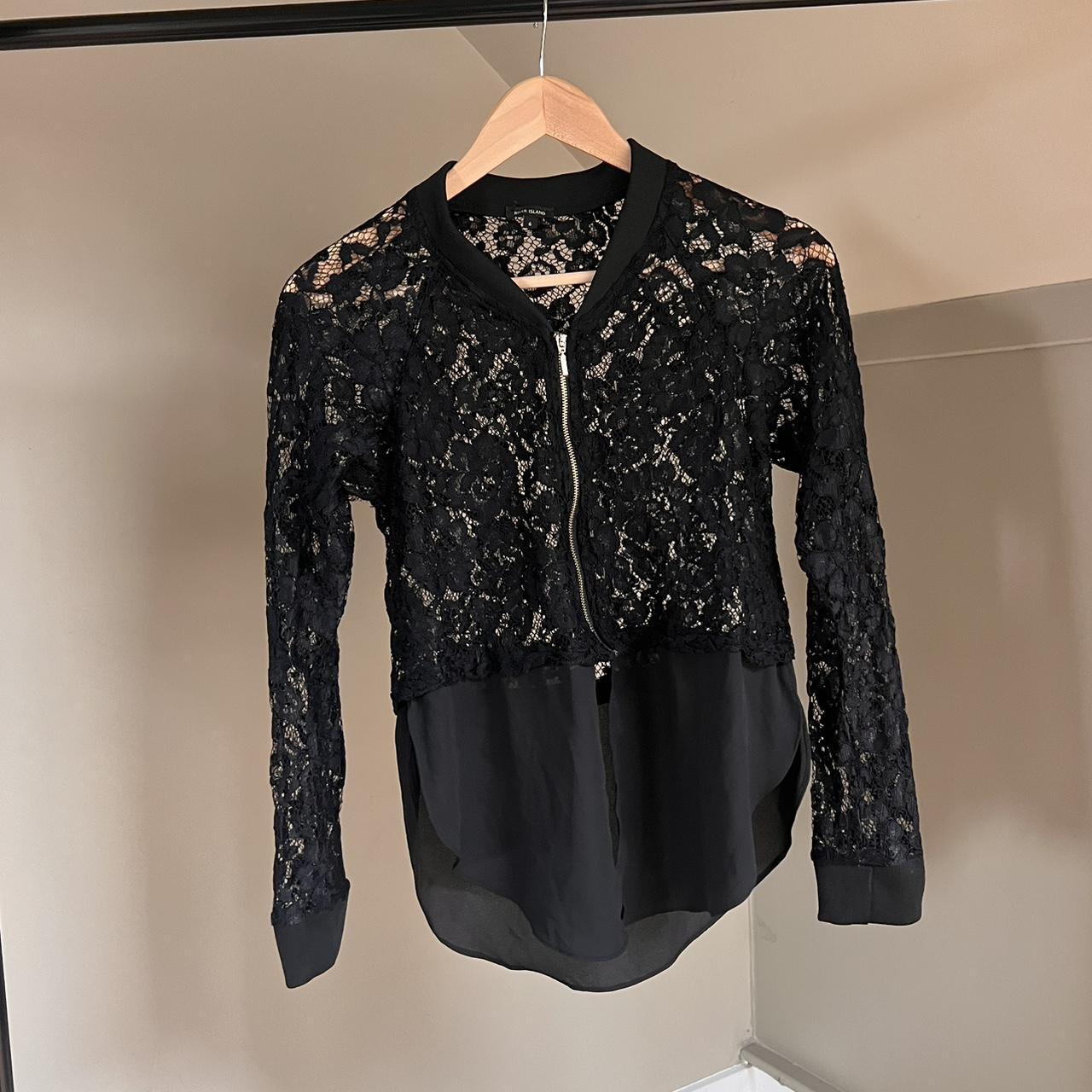 River island black lace blouse with zip. Worn once - Depop