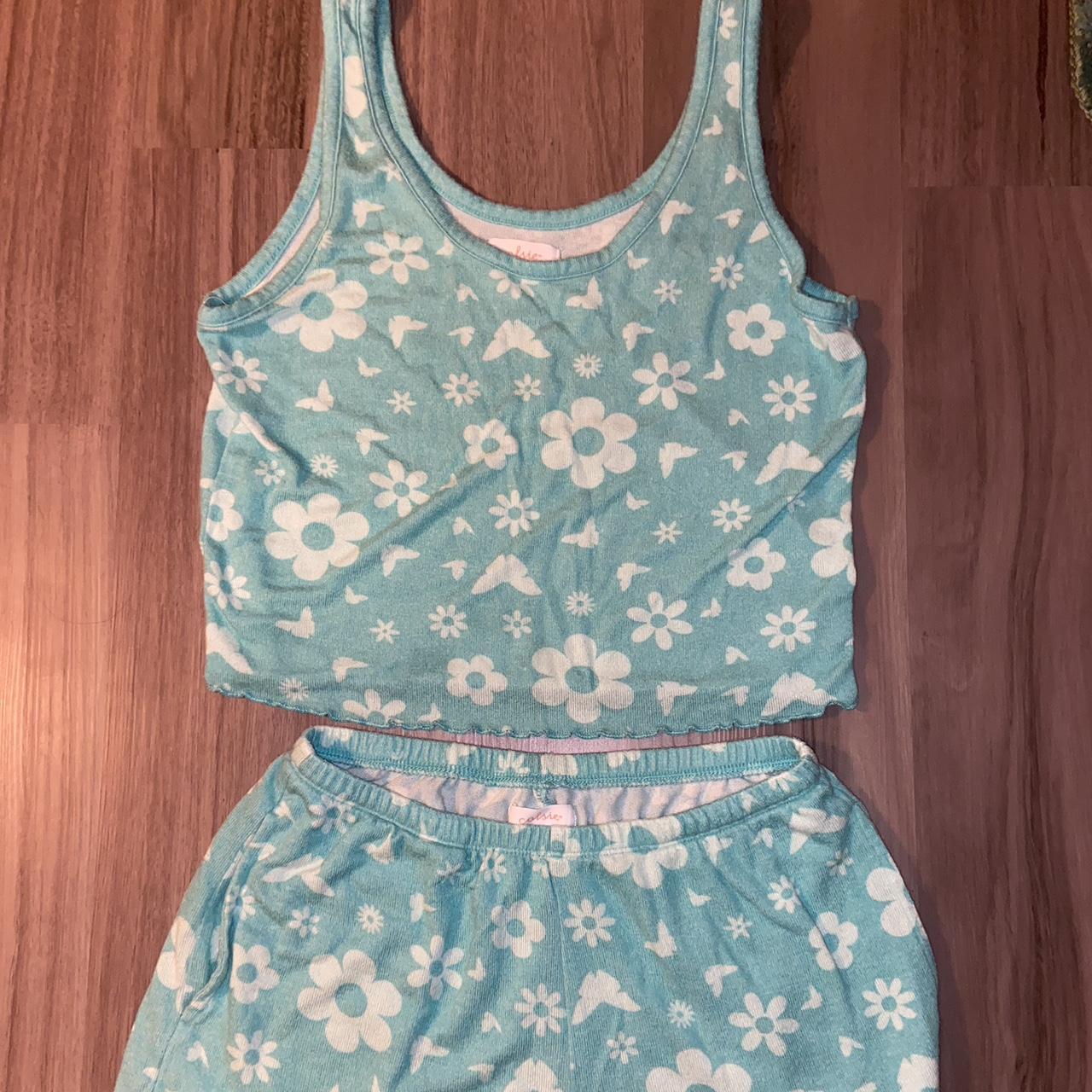 cutest blue floral pajama set! measurements: tank... - Depop