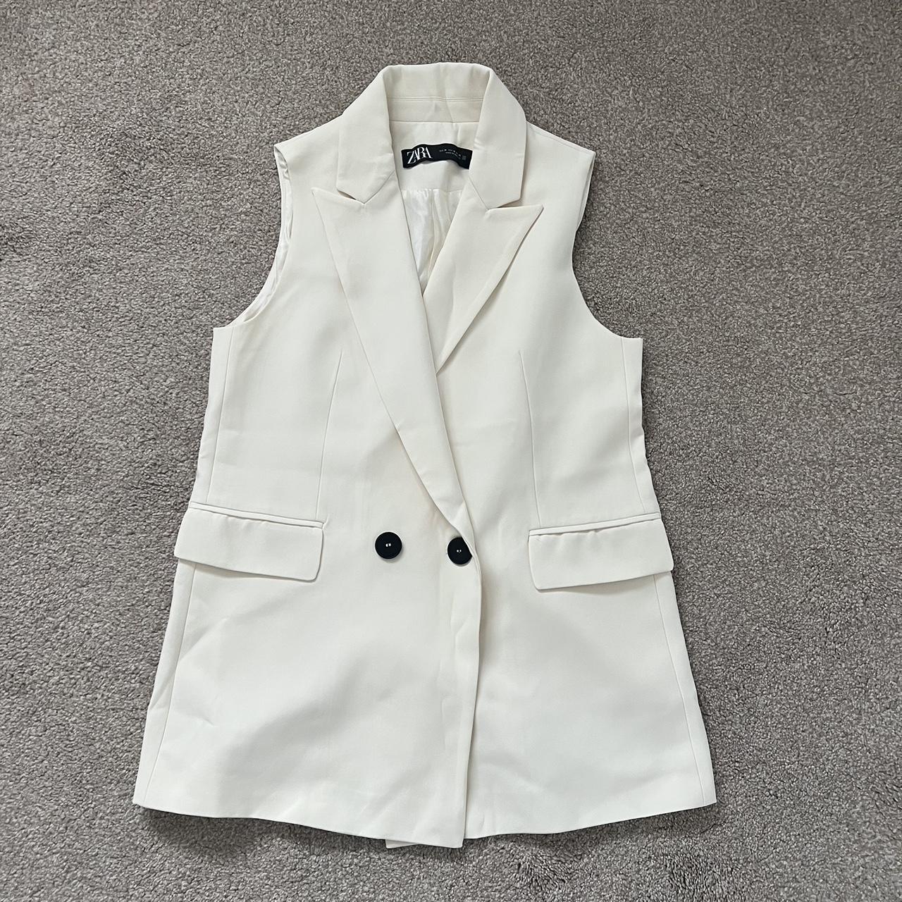 Zara Women's White and Cream Waistcoatsvests Depop