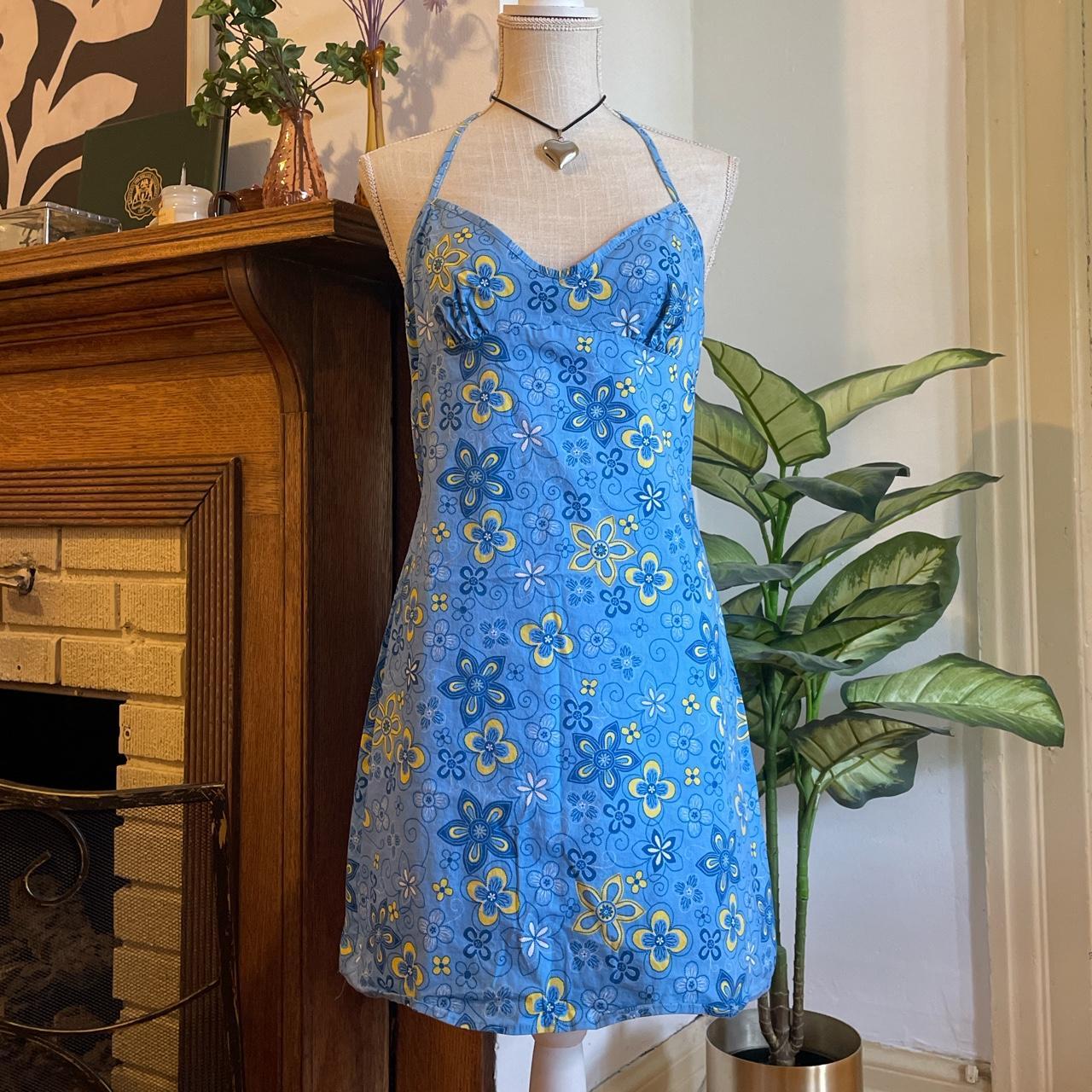 Mossimo Women's Blue and Yellow Dress Depop