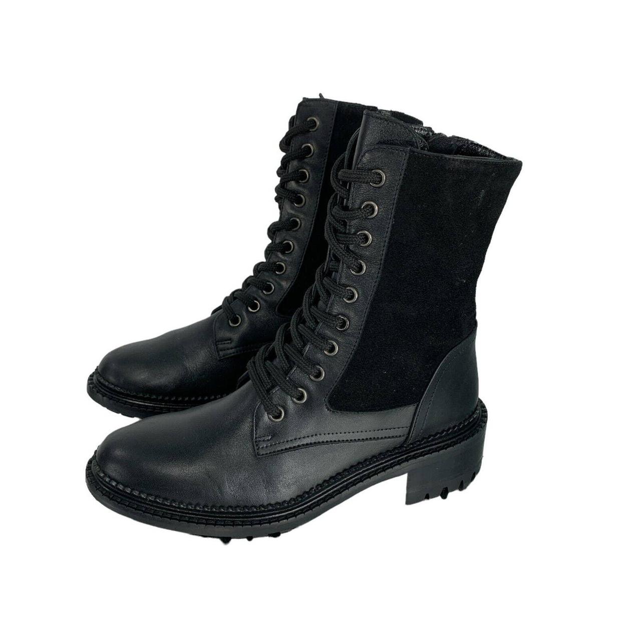 Aquatalia Orianna Black Leather Combat Boots Women s