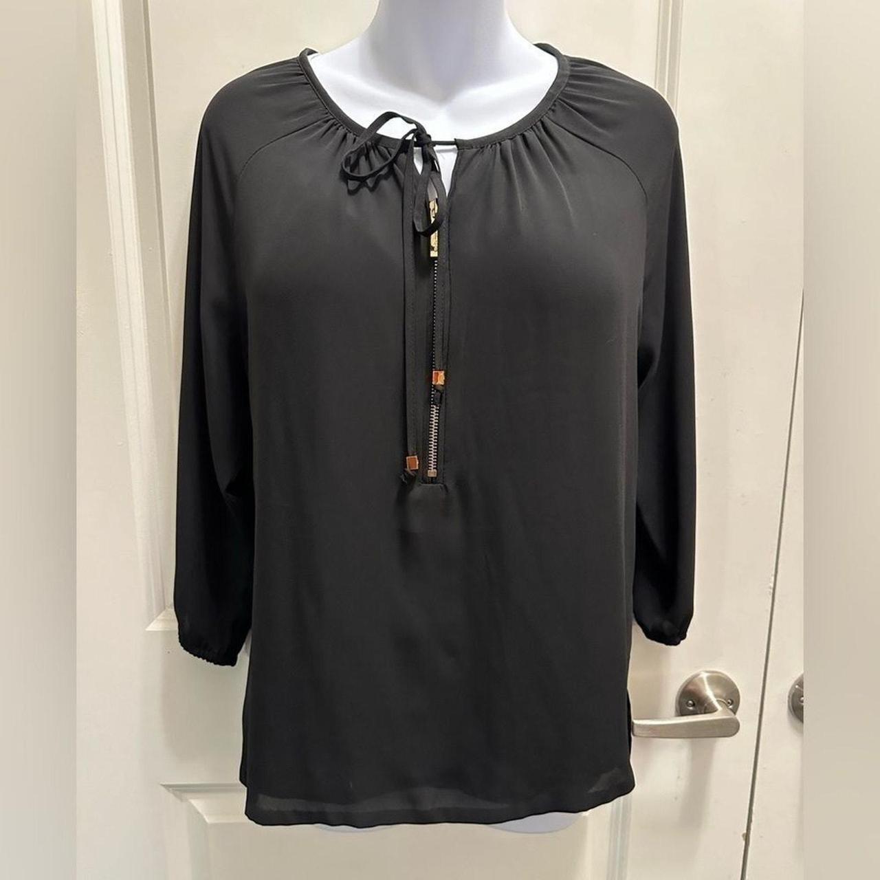 MICHAEL KORS Black Half Zip Tie Blouse size S 3 4. Depop