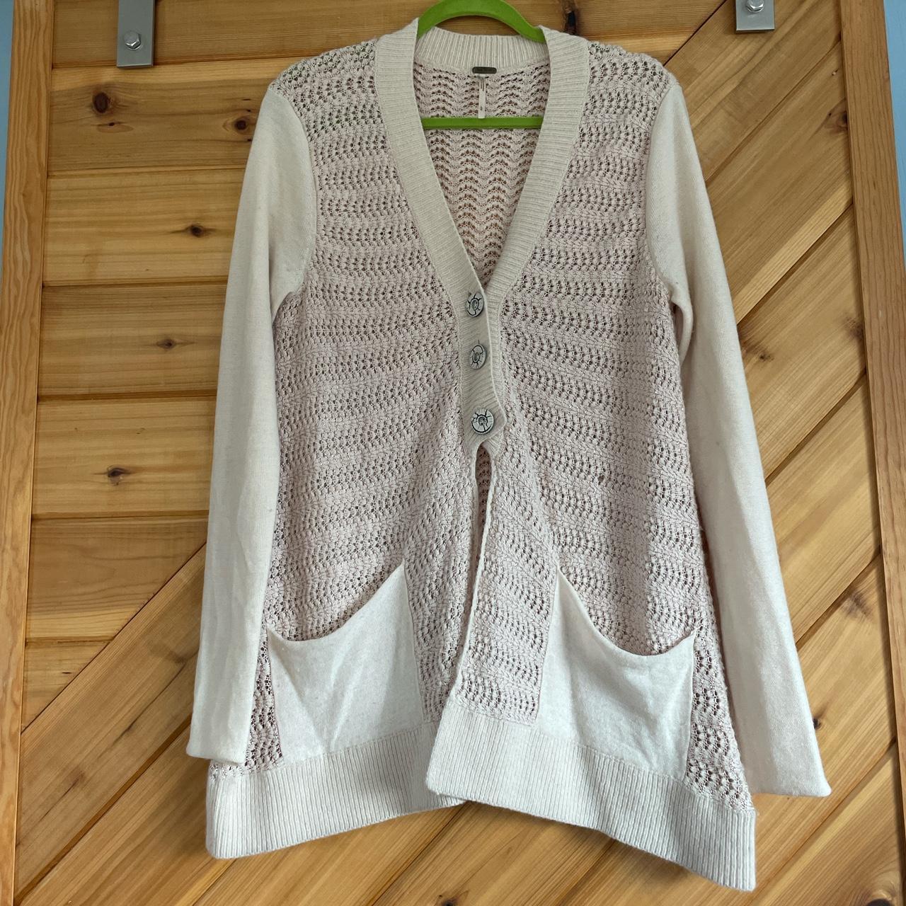 Pale pink knit Free People cardigan sweater. Size... - Depop