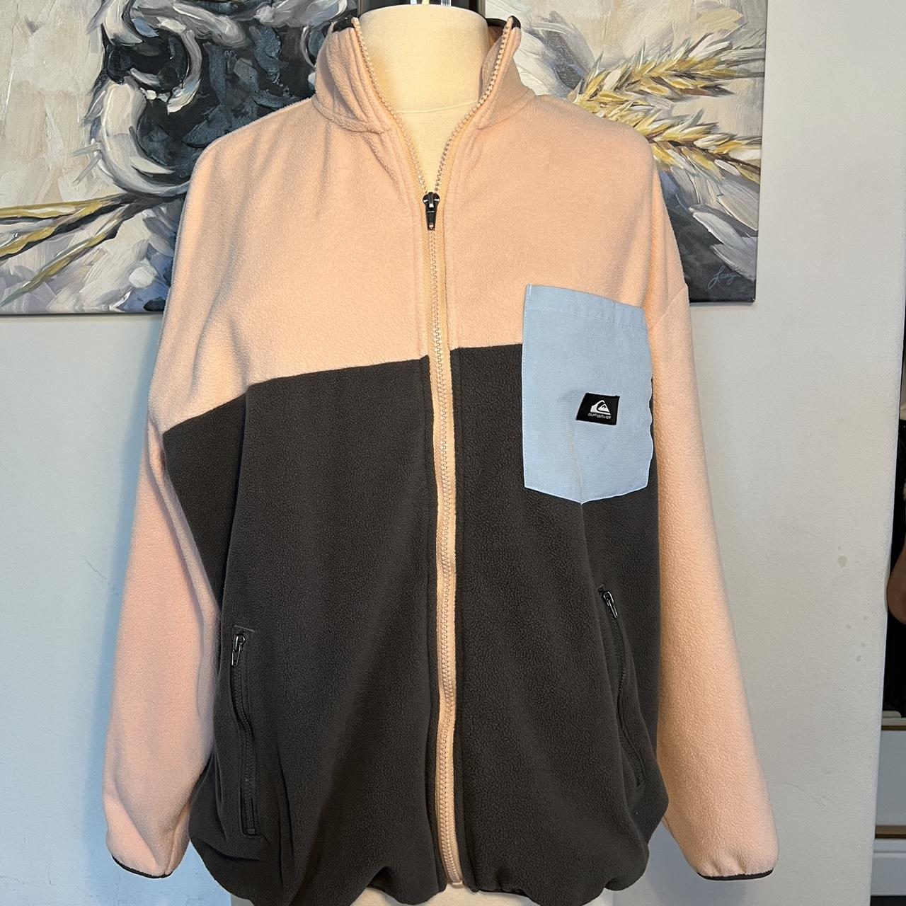 Quicksilver - Pastel Blue Grey and Pink Fleece Zip... - Depop