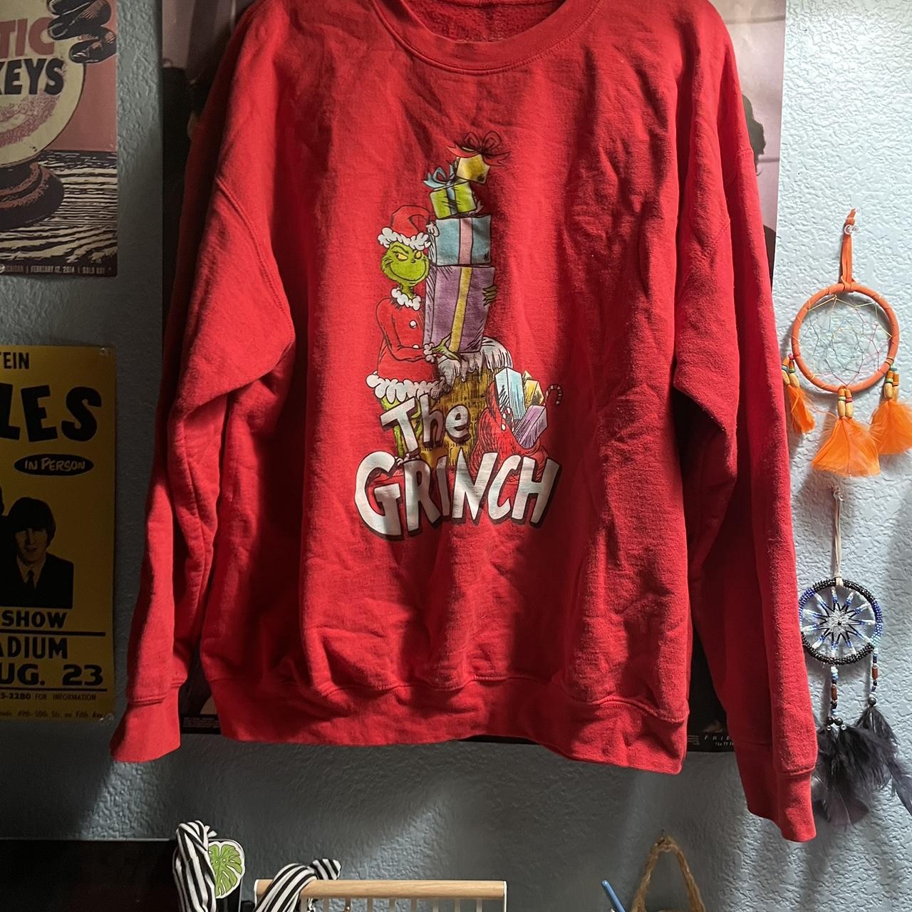 Grinch Christmas sweatshirt red and white. Depop