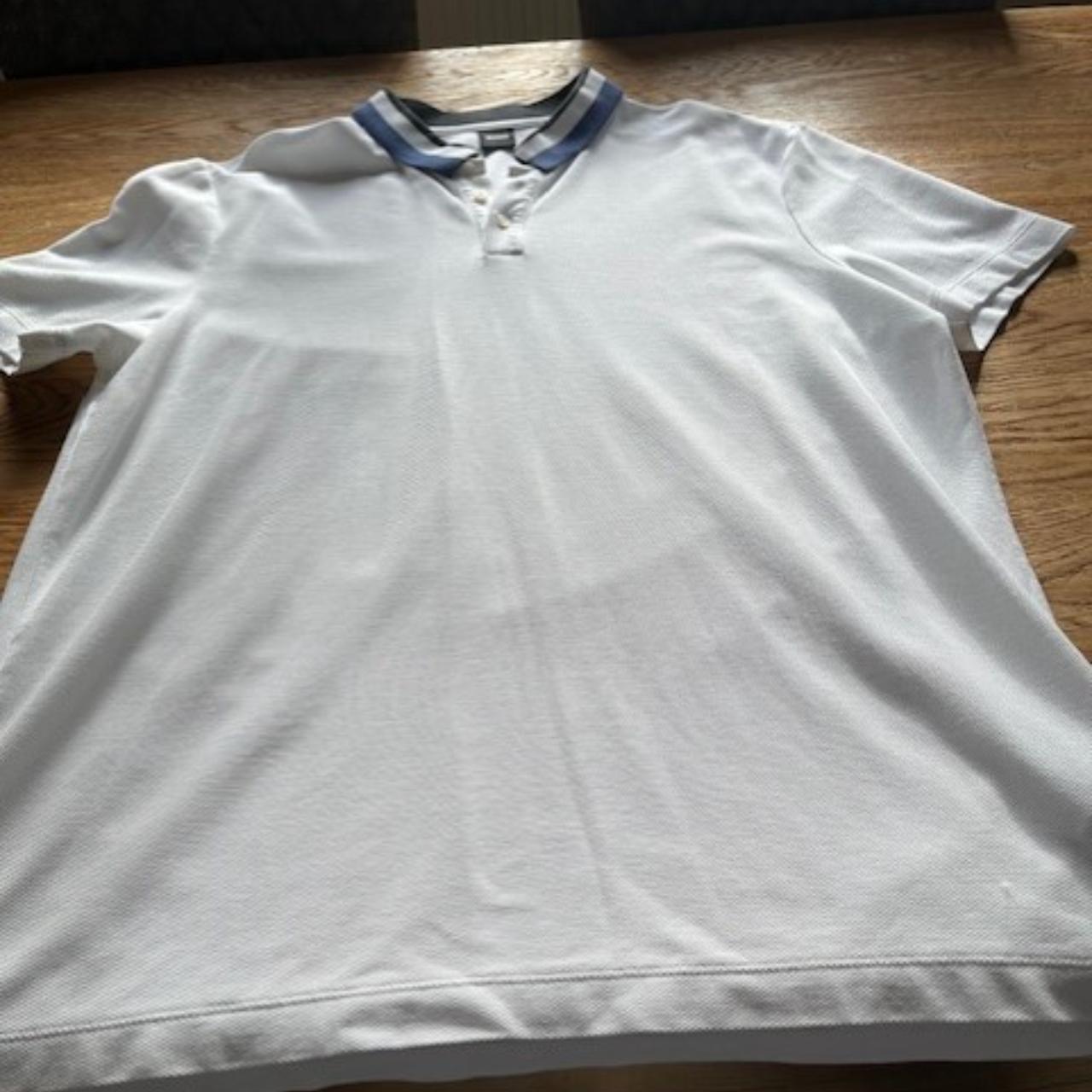 Boss White and Blue Polo Shirt Excellent Condition -... - Depop