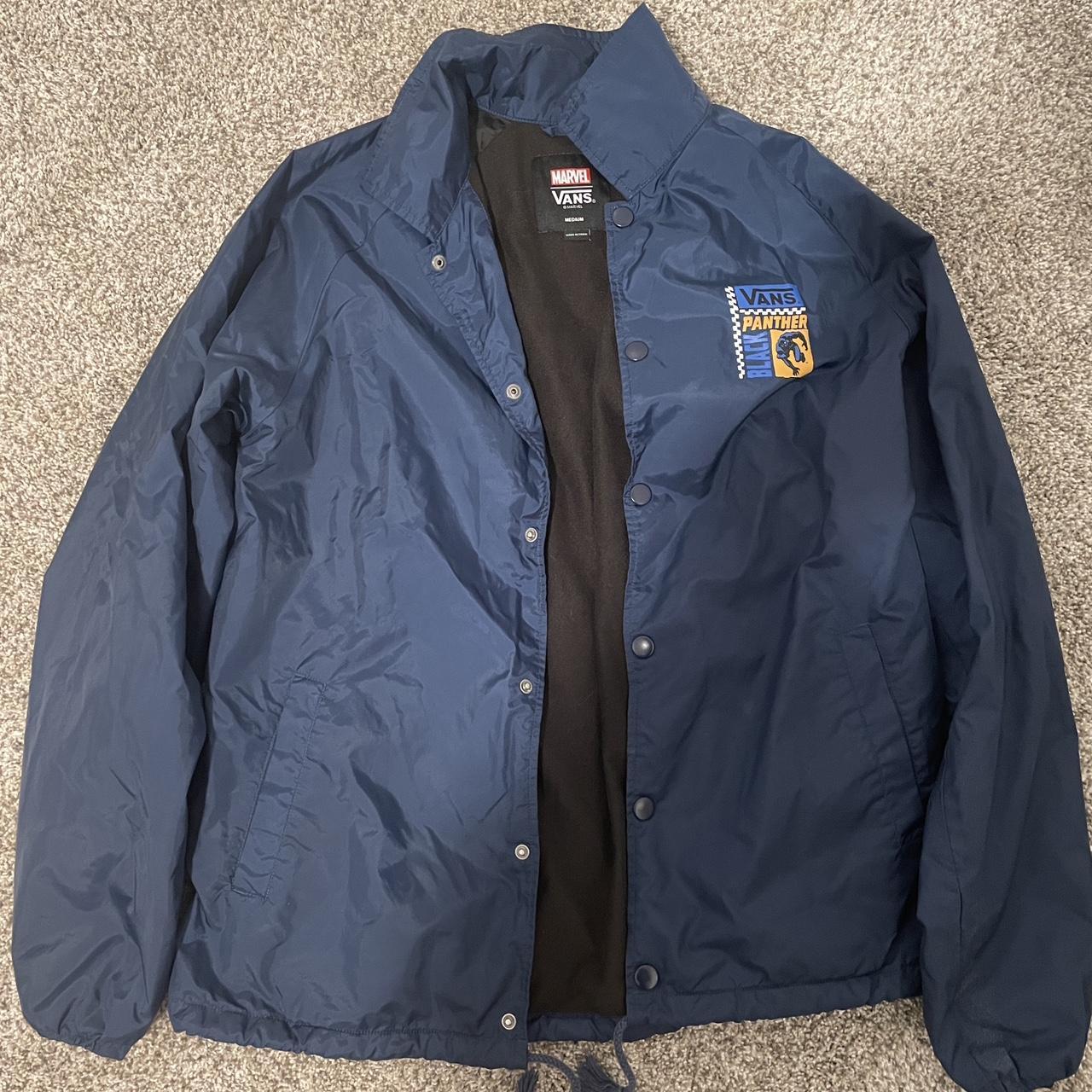 Medium Navy Blue Marvel Vans Jacket - Depop