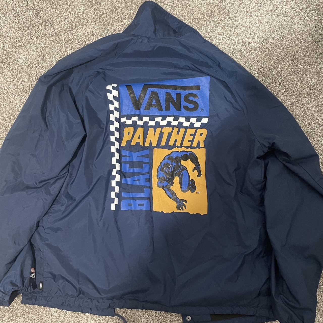 Medium Navy Blue Marvel Vans Jacket - Depop