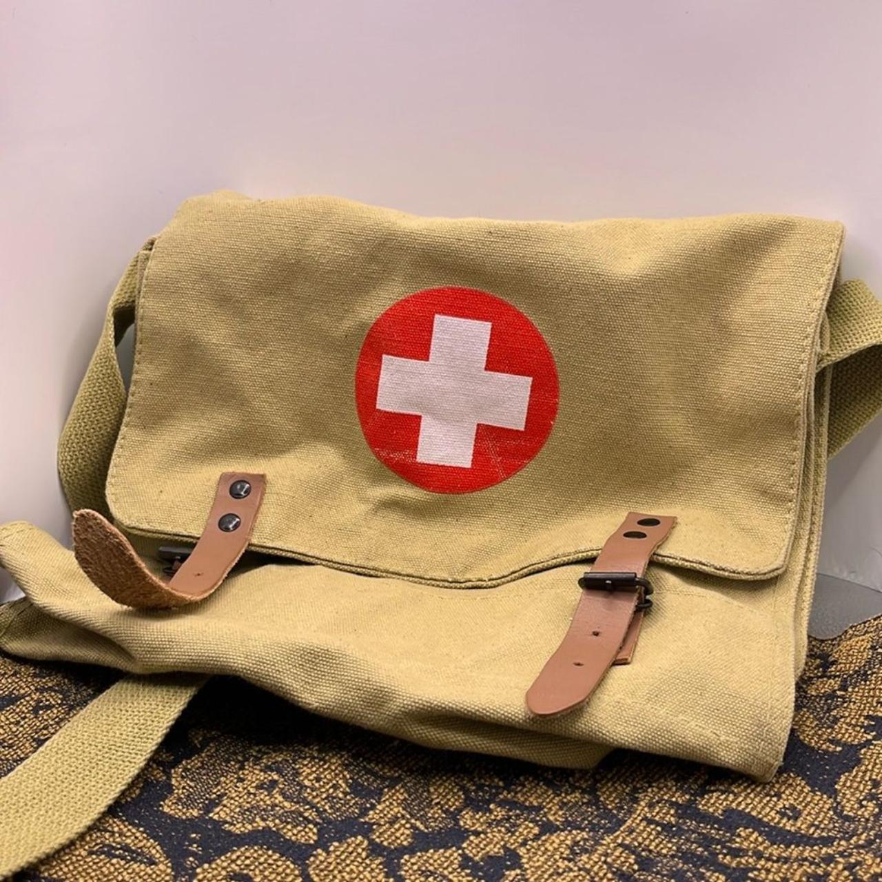 Tan Adjustable Shoulder-strap Canvas First Aid Bag... - Depop