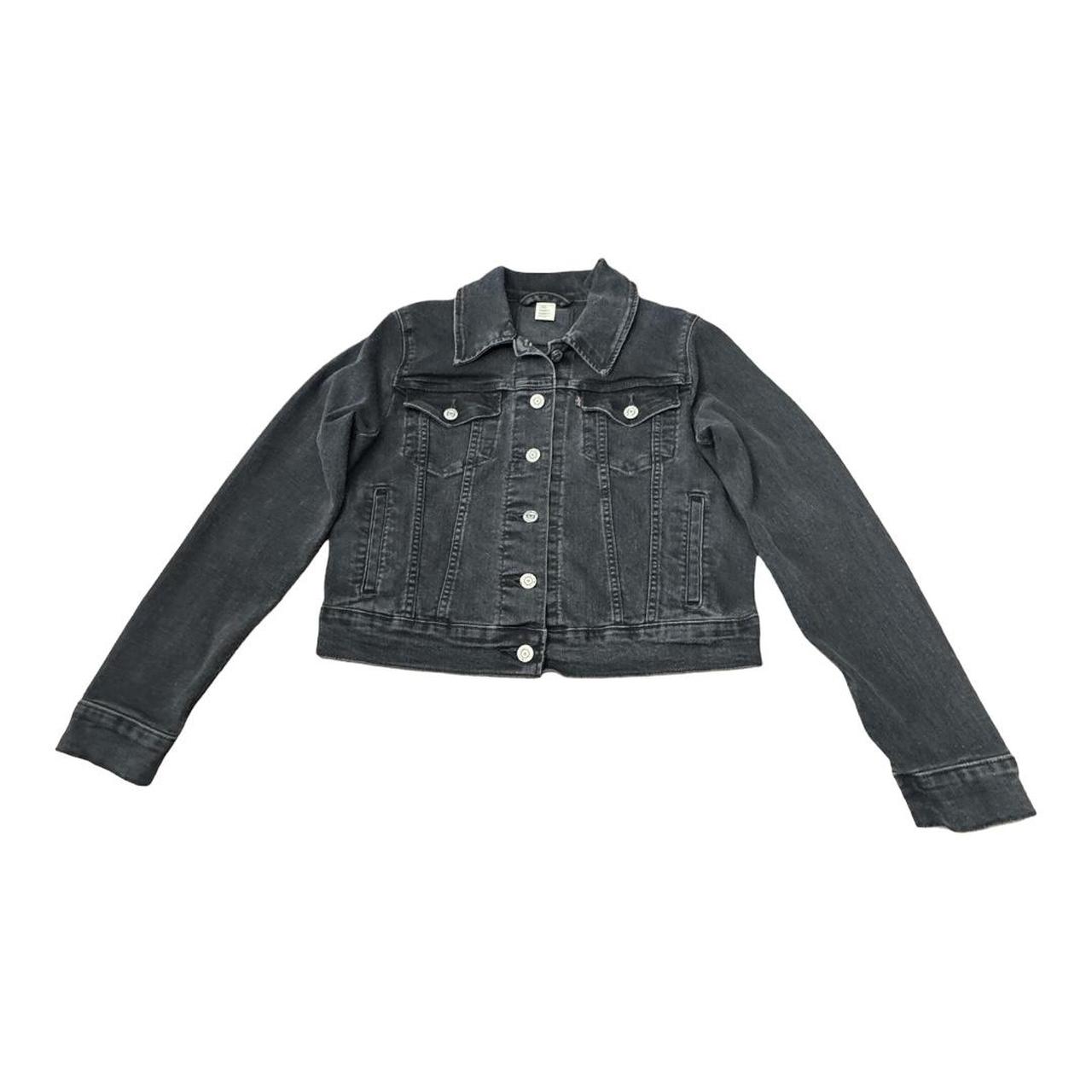 Levi’s Premium Trucker Cropped Jacket Black Denim... - Depop