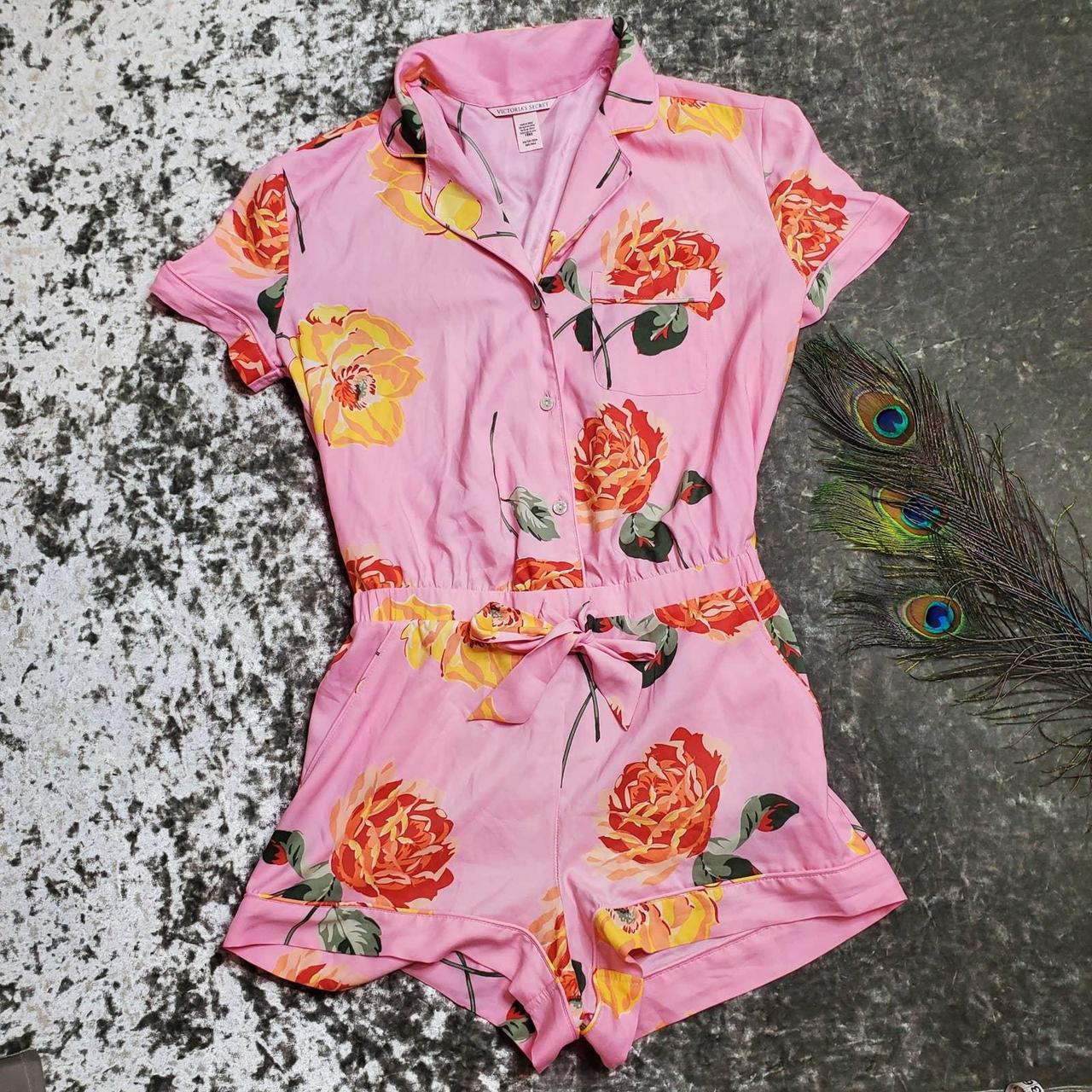 Victoria s Secret Floral Satin Sleep Romper Depop