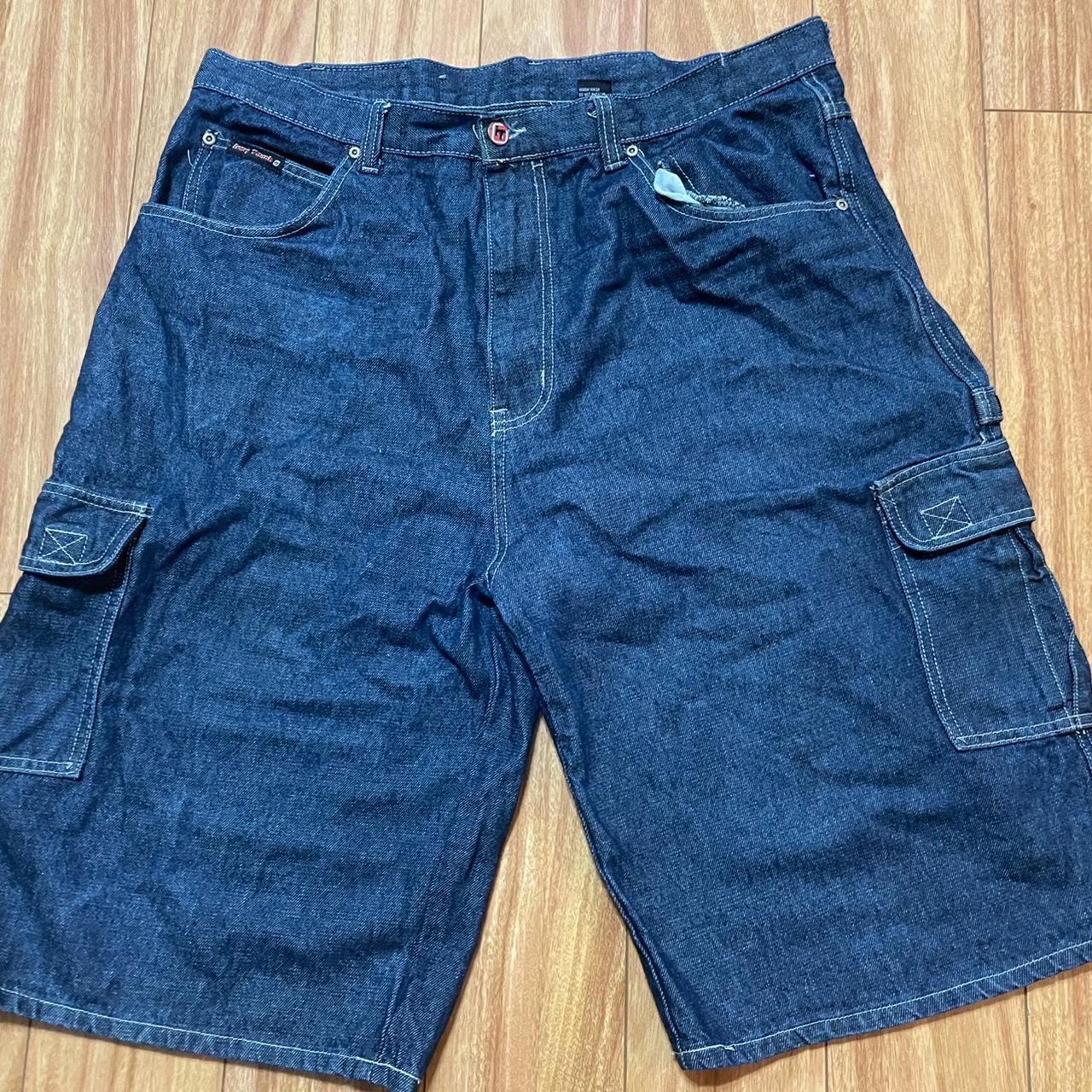 Vintage Men's Shorts - Blue/Navy - 38" – Vintage Ivory Touch raw denim baggy jorts …