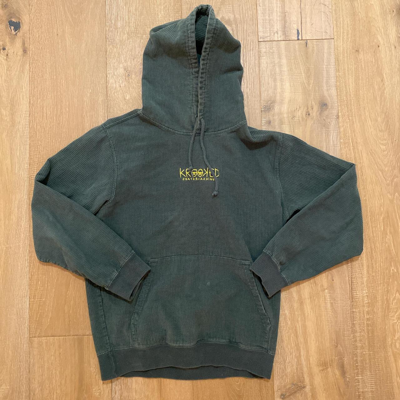 Small green krooked skateboarding corduroy hoodie... - Depop