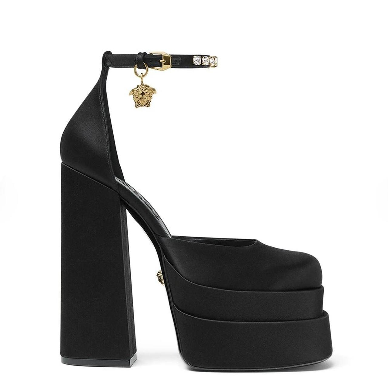 Versace Medusa Aevitas Pumps in Black Satin., Square...