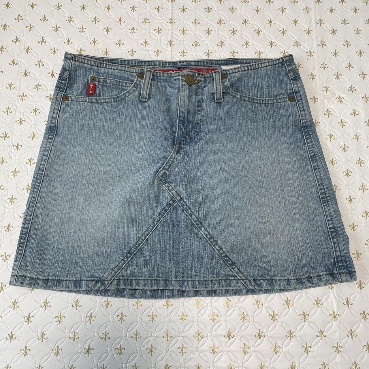 Mudd blue denim light wash jean mini skirt • size Depop