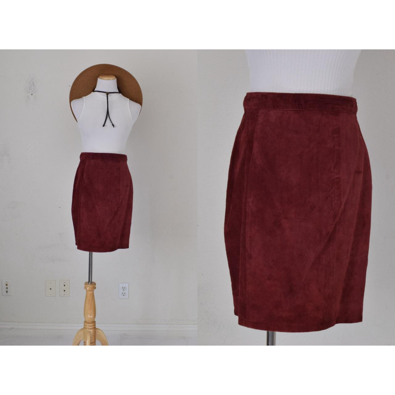 Vintage 80s Red Brick Leather Skirt by G III size. Depop