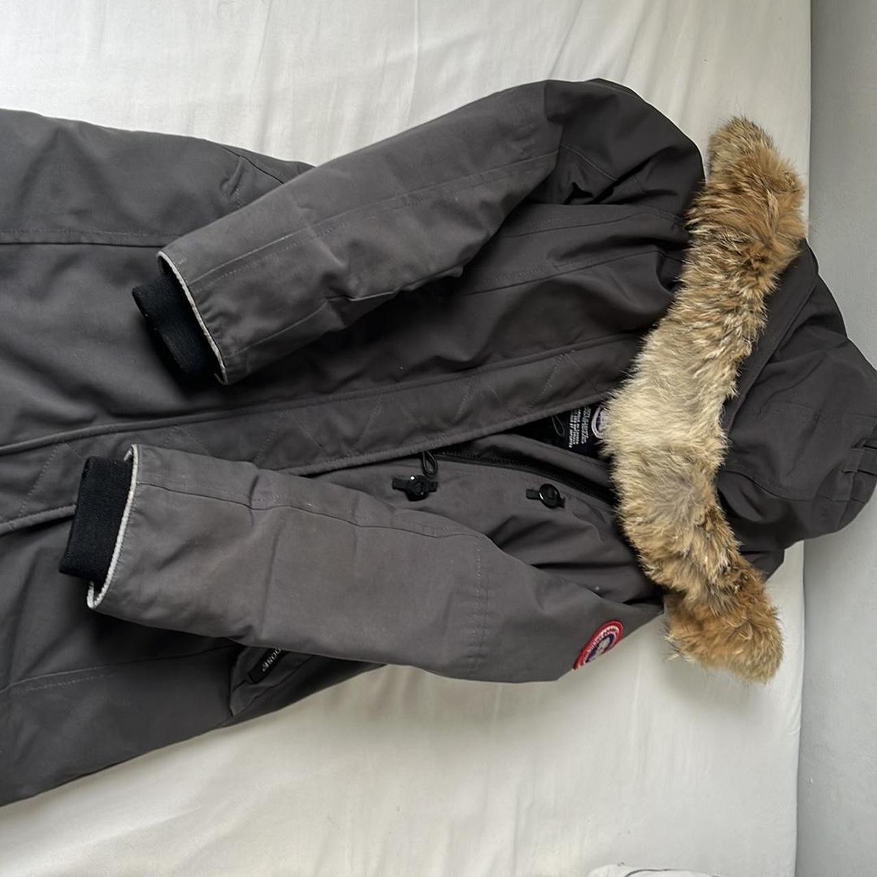 Small (7-8) kids Gray Canada Goose jacket with real fur - Depop