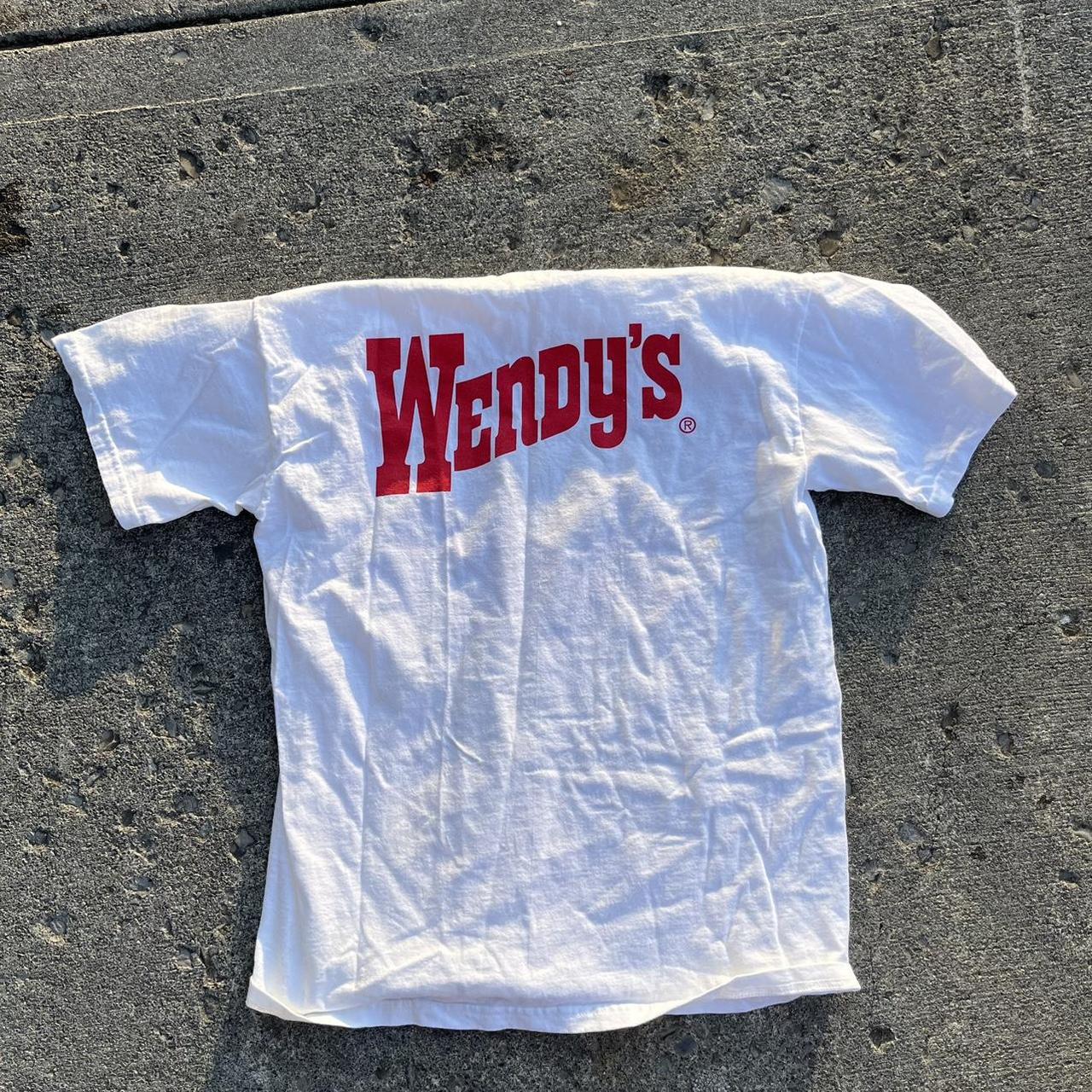 White and red 90s Wendy's redneck Yacht Club cotton... - Depop