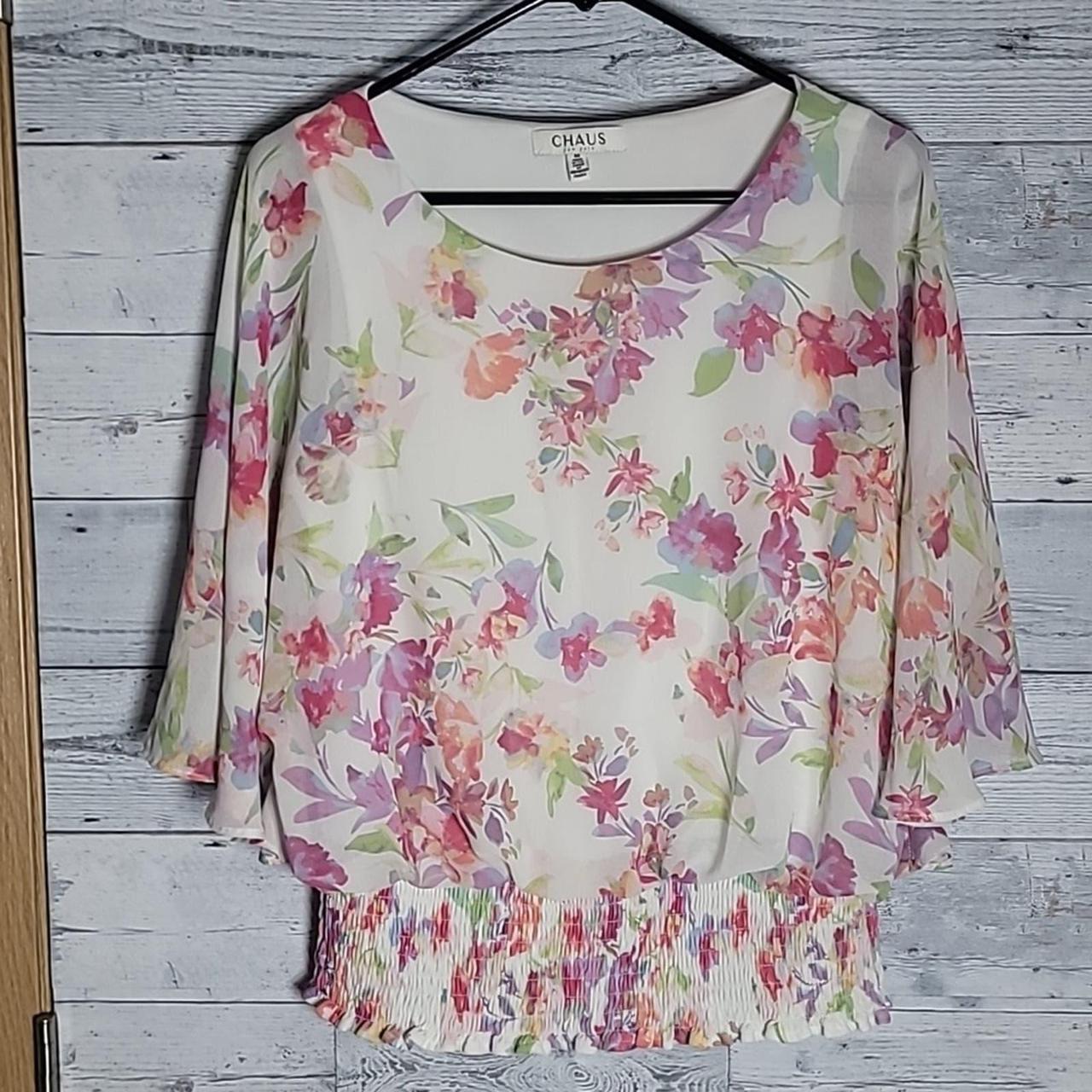 Chaus New York Floral Sheer Sleeves Blouse Depop