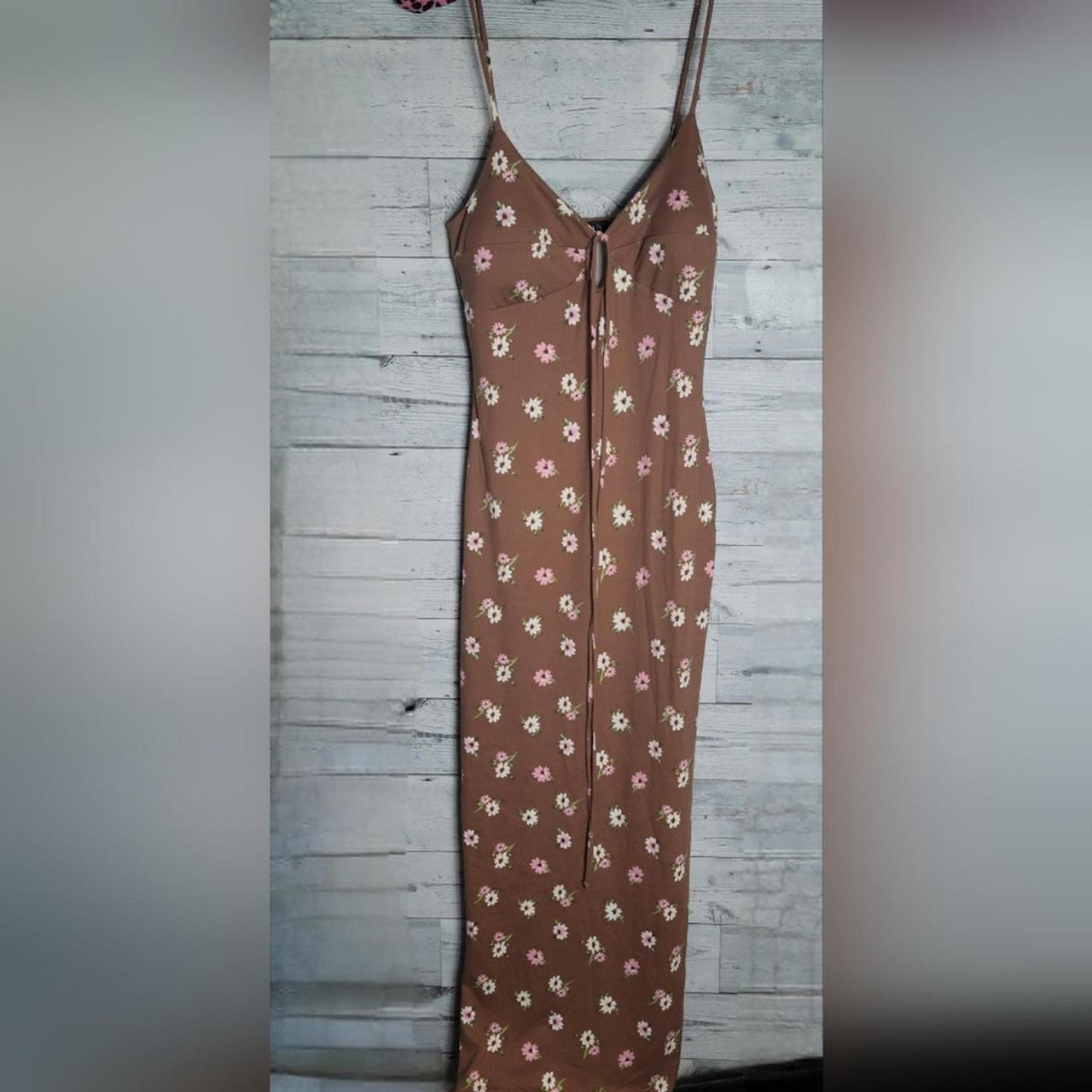 Liz Sara Brown Floral Maxi Dress Size Large Depop