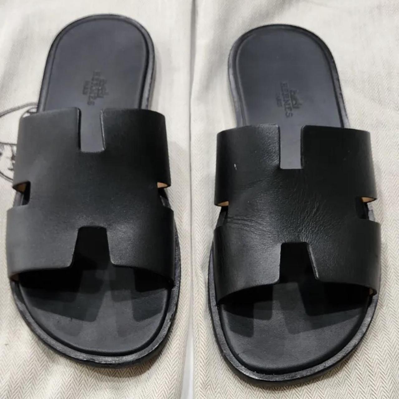 Authentic Hermes Izmir Sandals Calfskin Noir with... - Depop