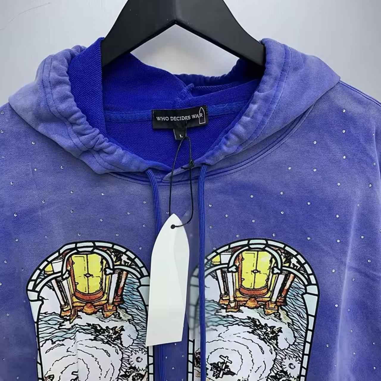 Who decides war blue hoodie tag | Depop