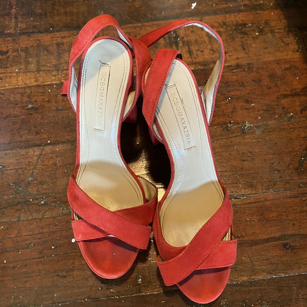 Red BCBG Pumps slight rips on one side of heel as. Depop