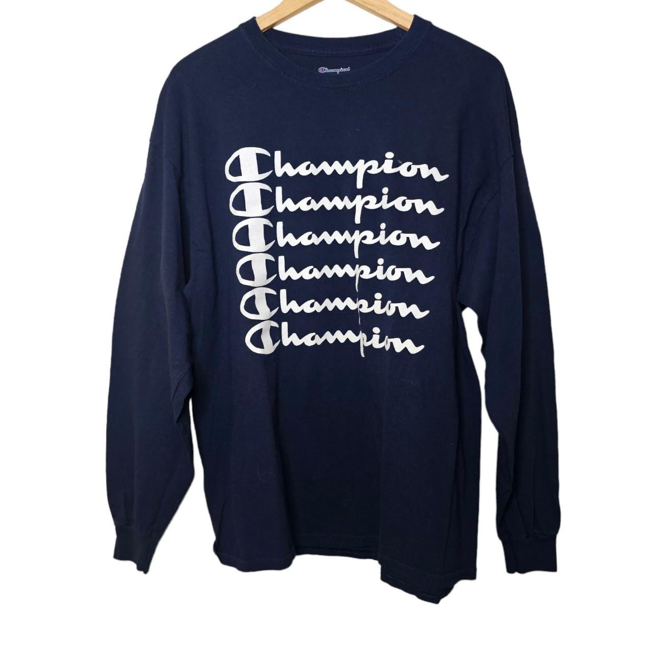 Champion Navy Multi Text Graphic Tee Size 1XL, Depop