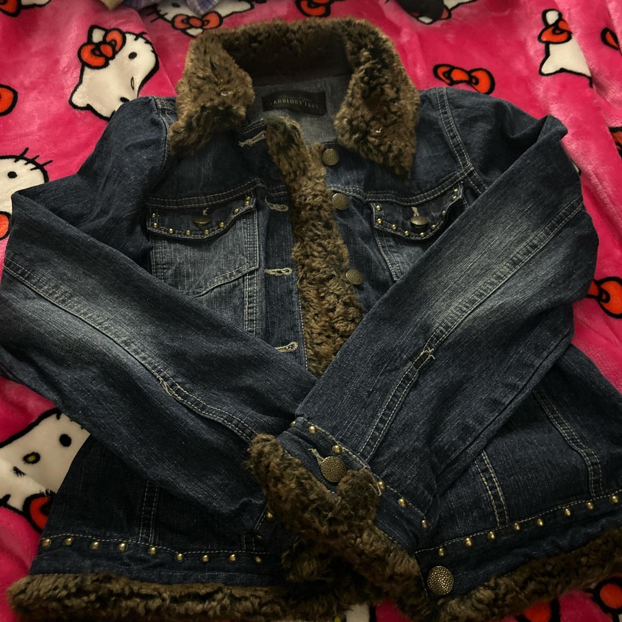 Denim fur-jacket-y2k - Depop