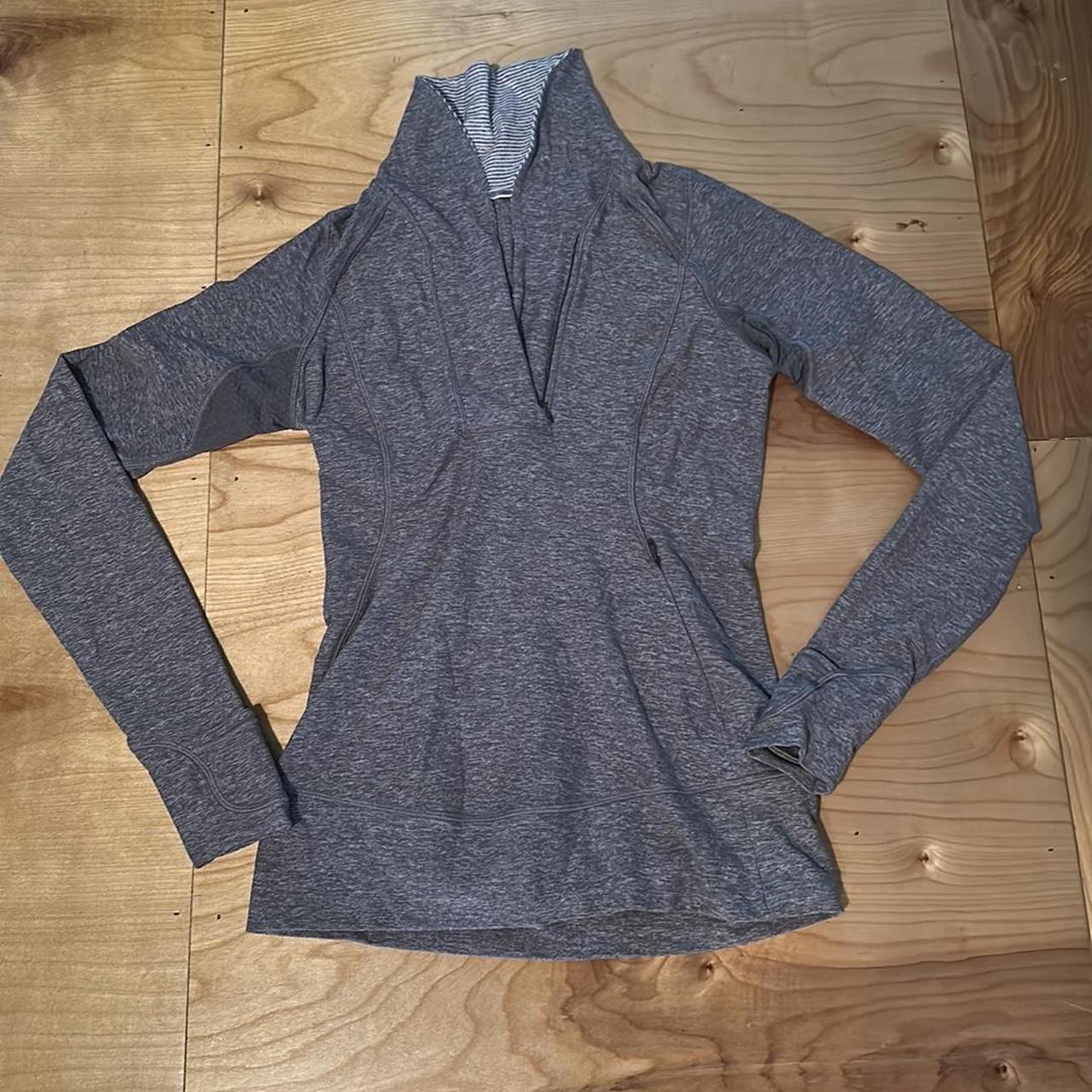 GREY AND BLACK LULULEMON STRIPED SIDE ZIP UP JACKET - Depop