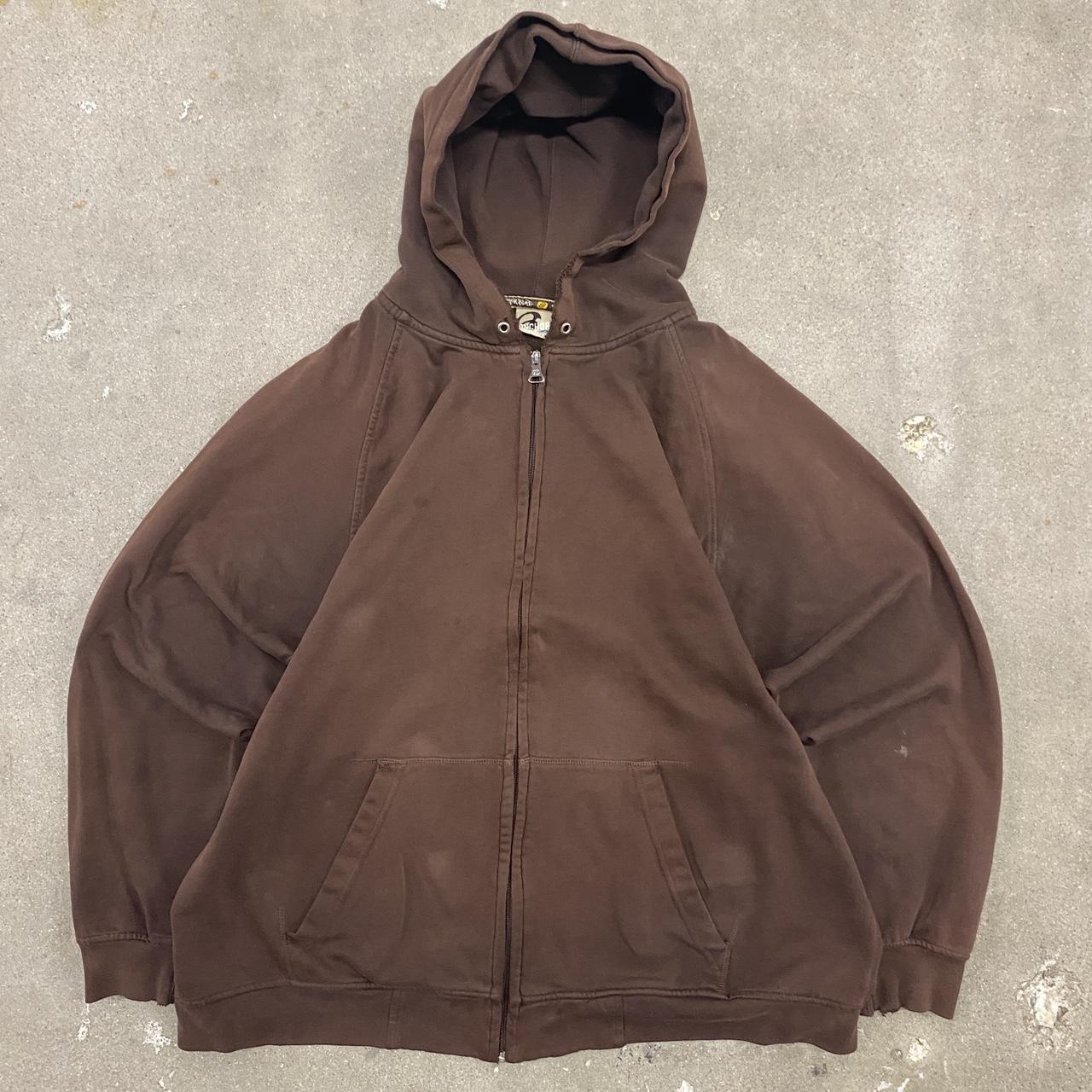 00’s Anchor Blue Brown Zip Up Hoodie Size... Depop