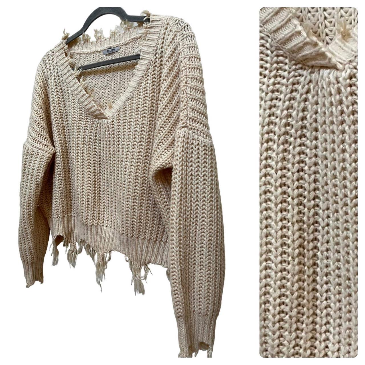 Frayed trim drop outlet shoulder jumper